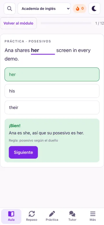 Una pregunta de práctica con retroalimentación inmediata sobre la respuesta.