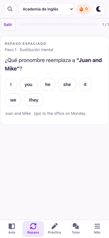 Tarjeta de repaso espaciado con una pregunta que ya se había fallado antes.